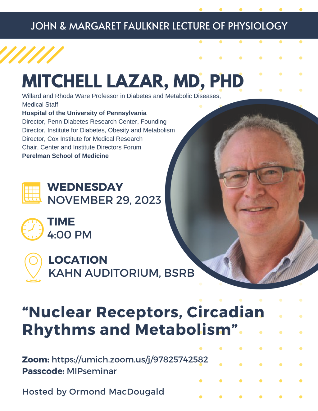 Flyer with image of Dr. Lazar along with talk title