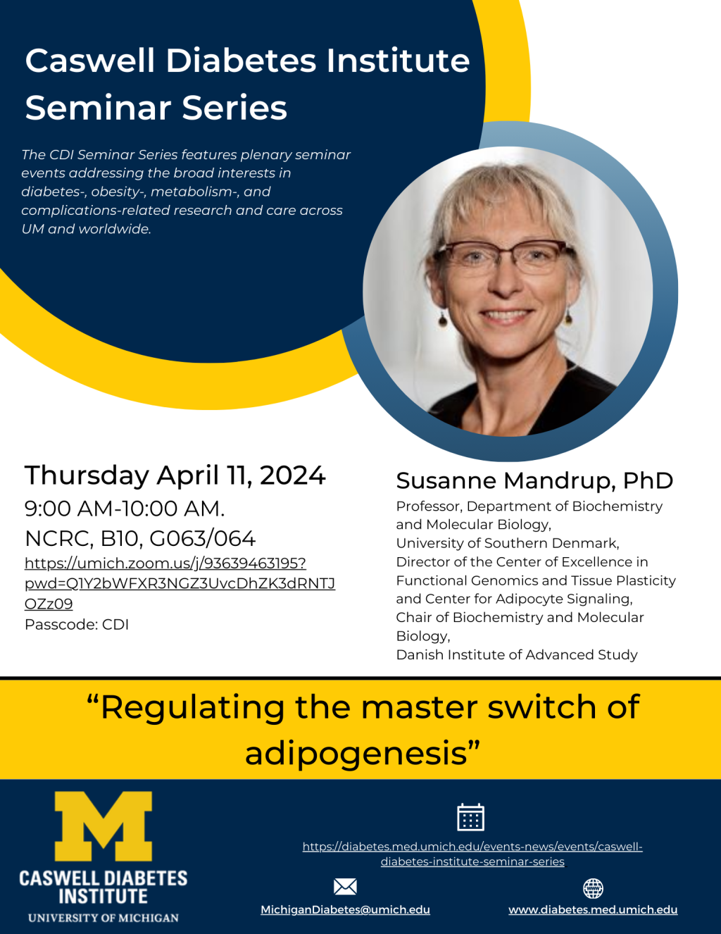 Image of Dr. Mandrup and text with talk title and event information