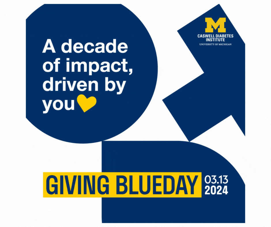 Image of blue circle with yellow heart and text