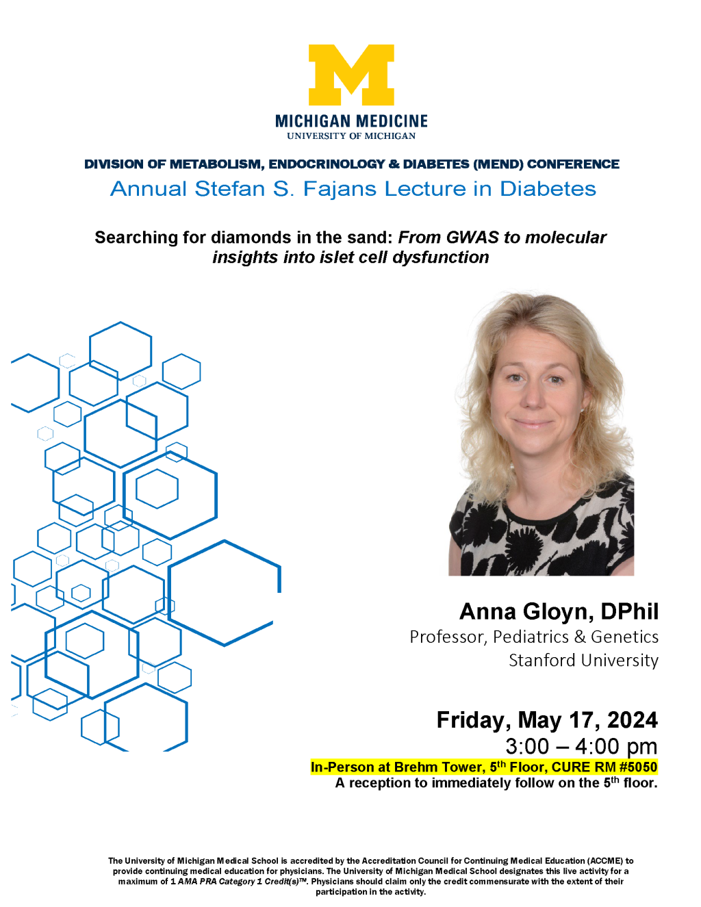 Flyer with image of Dr. Gloyn and talk title