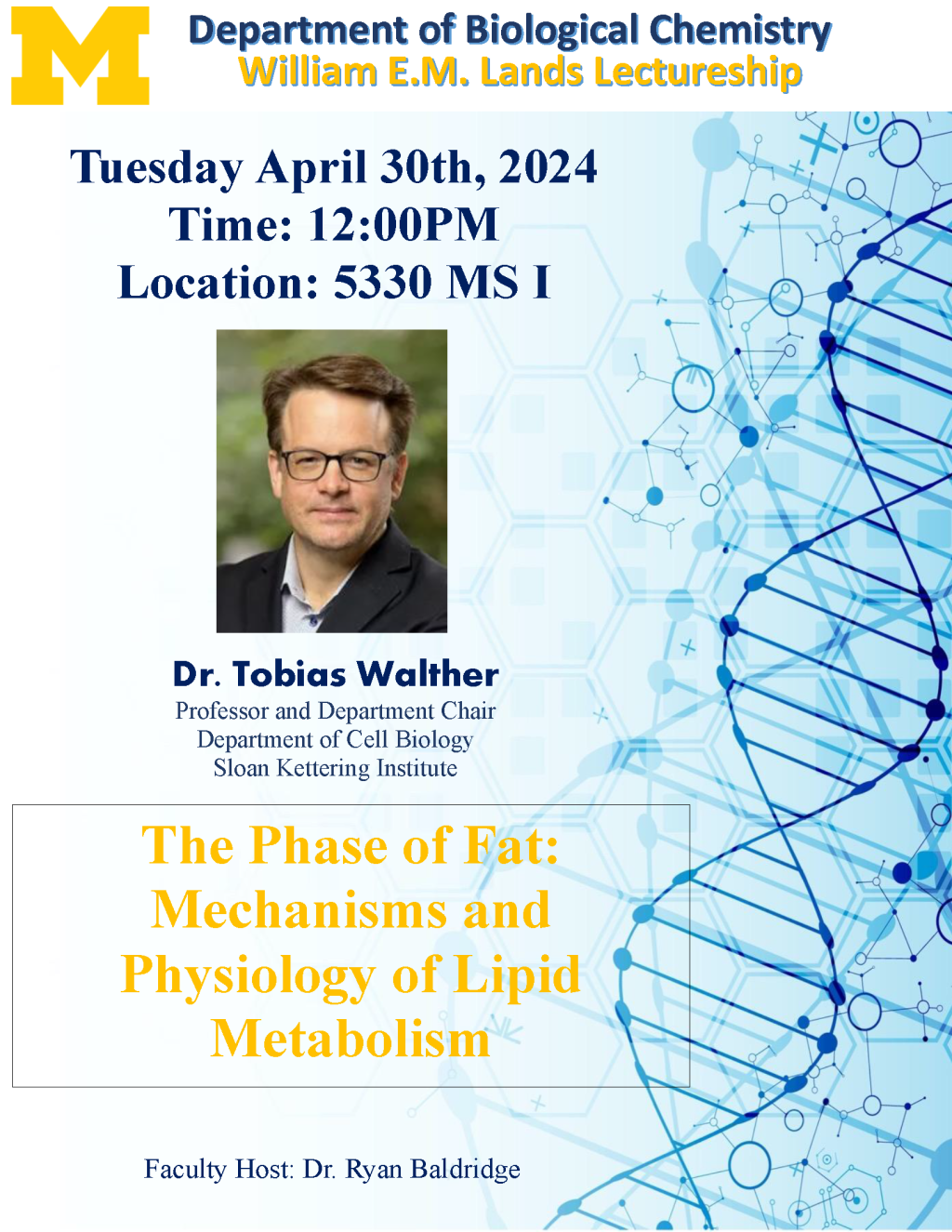 Dr. Walther with talk title and location