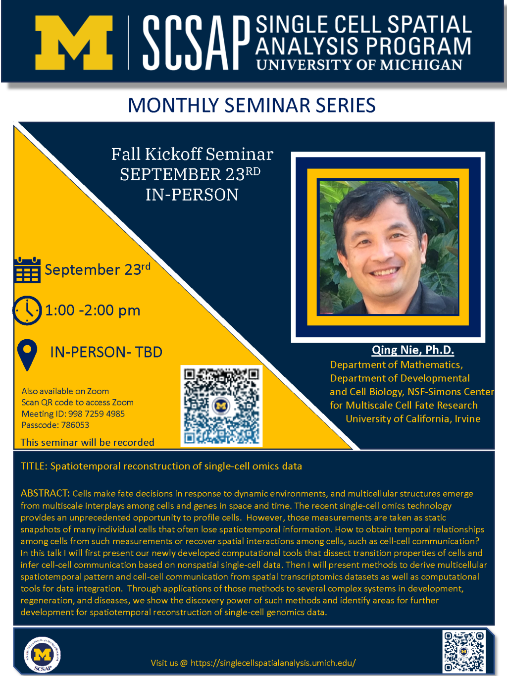 Flyer with image of Dr. Nie with talk title and information