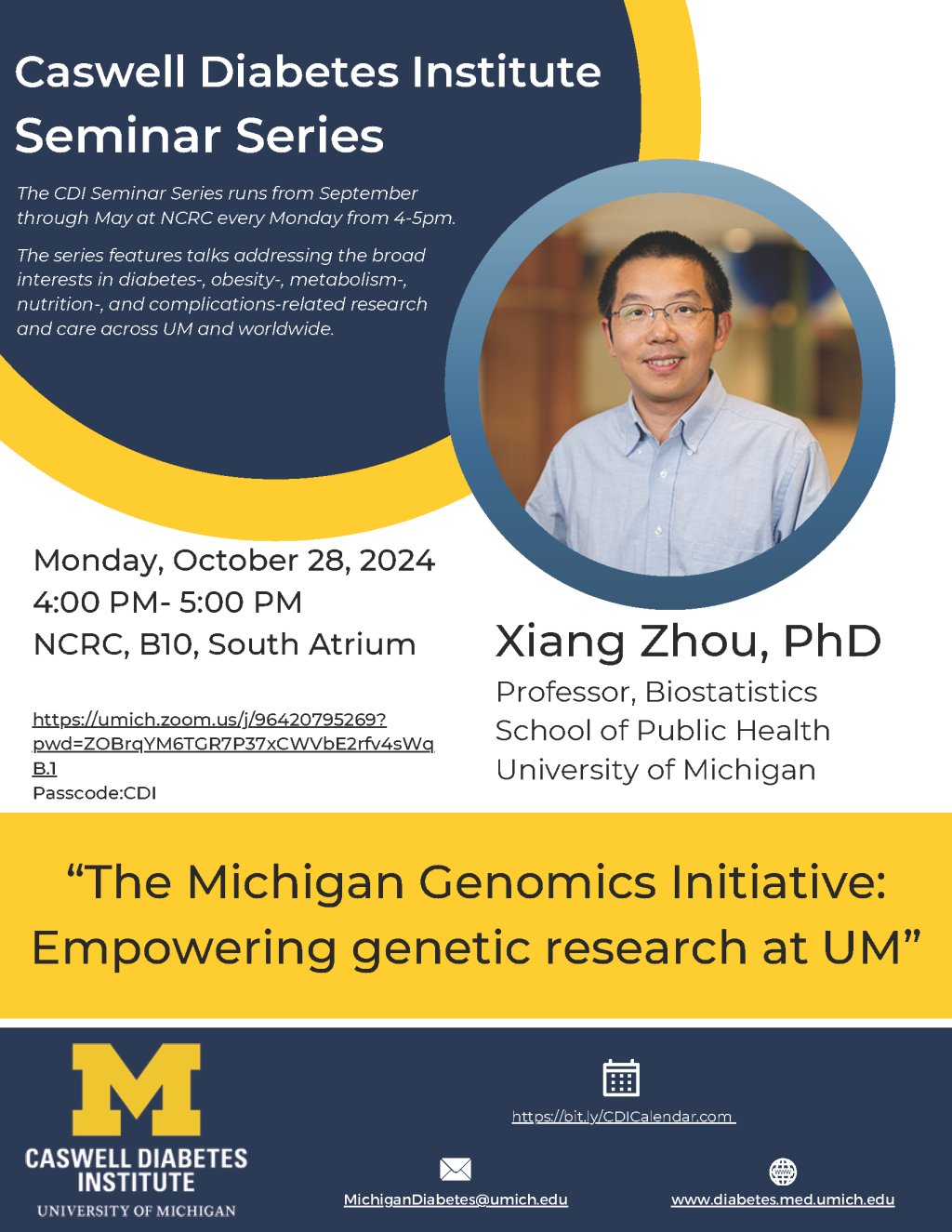Flyer of Dr. Zhou with talk title and details