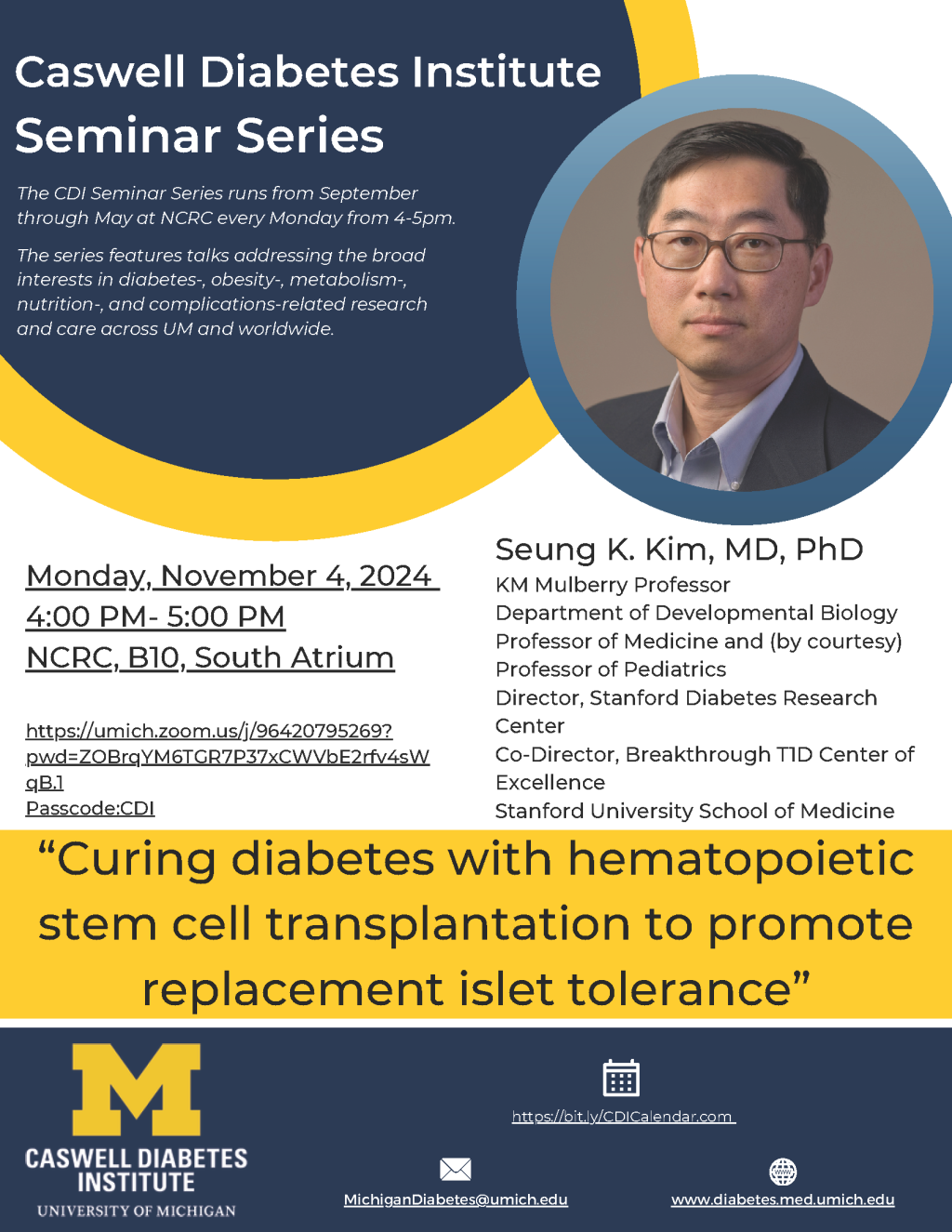 Flyer of Dr. Kim with talk title and details