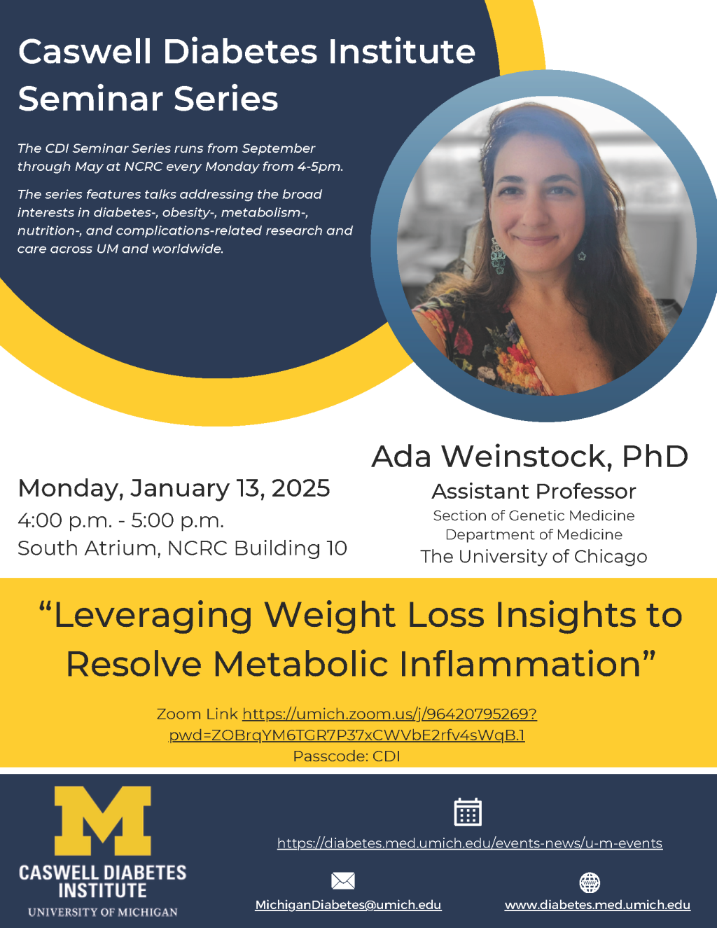 Flier with Dr. Weinstock, along with talk title and location