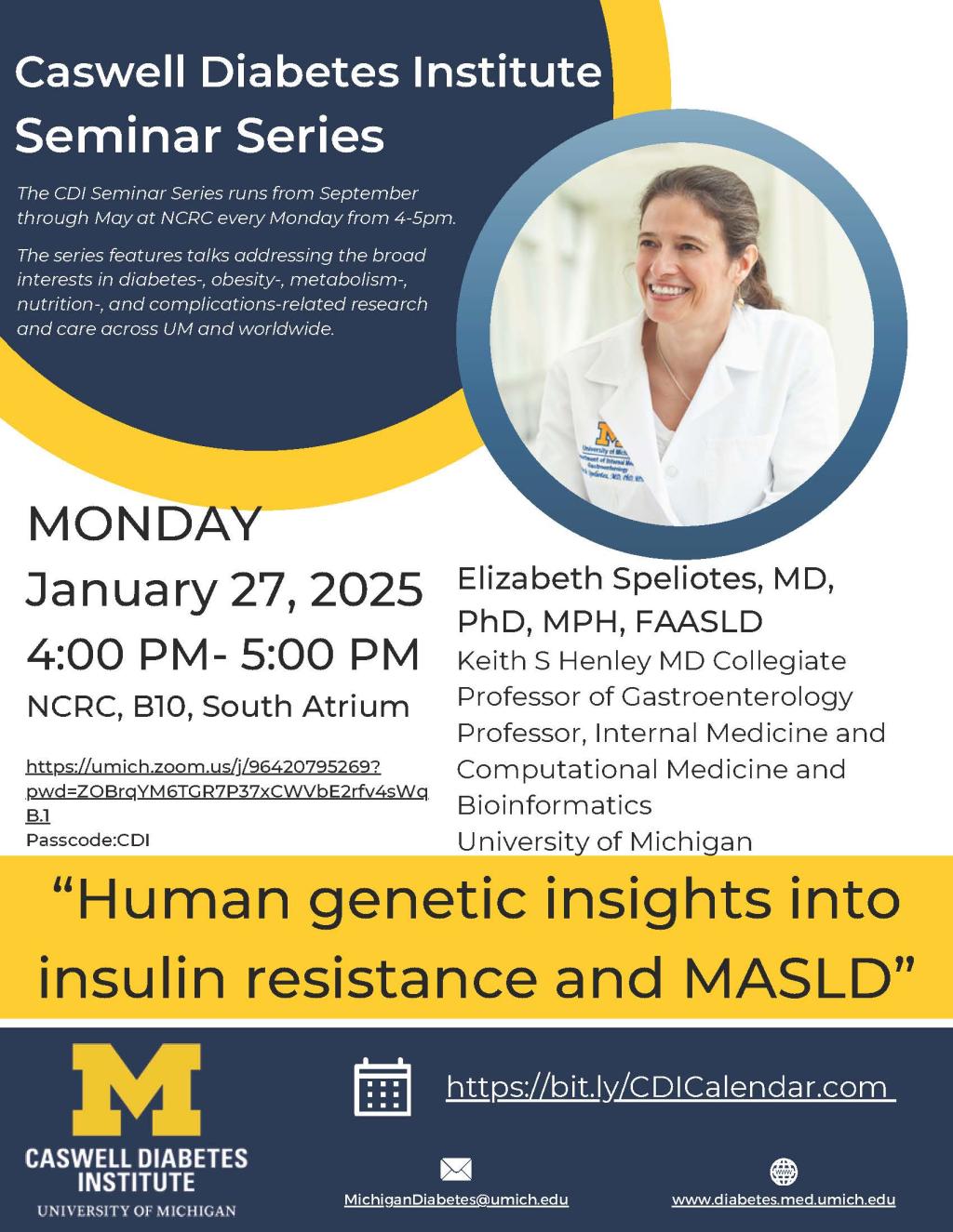 Flyer with Dr. Speliotes, talk title and information