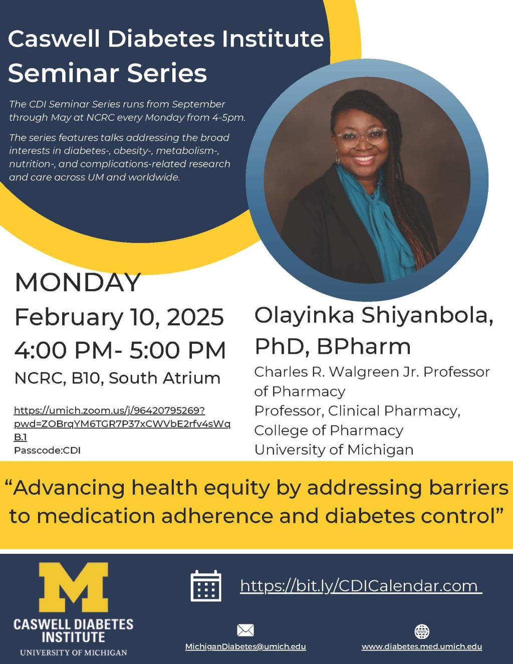 Flyer of Dr. Shiyanbola with talk title and information