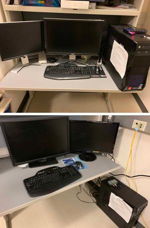 Photo of two computer workstations