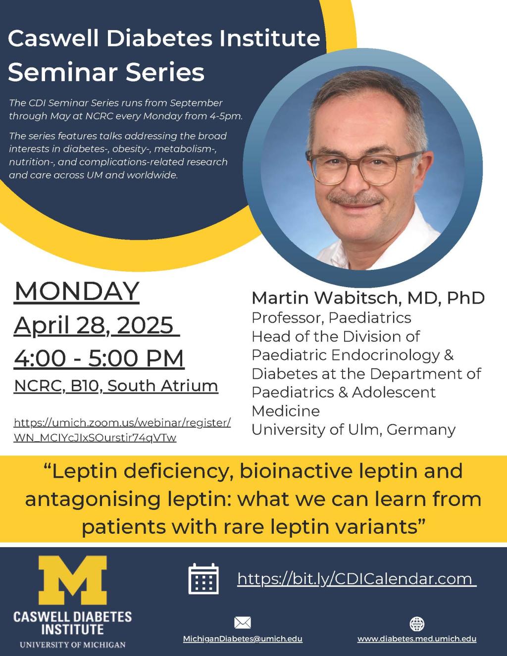 Headshot of Dr. Wasbitsch along with talk title and details