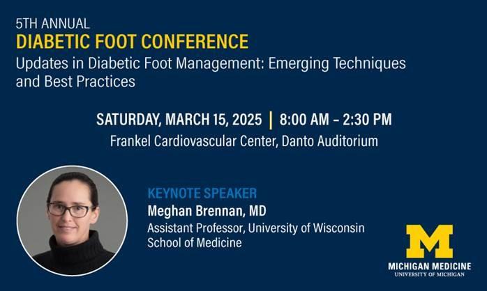 Headshot of Dr. Brennan in black turtleneck along with conference details