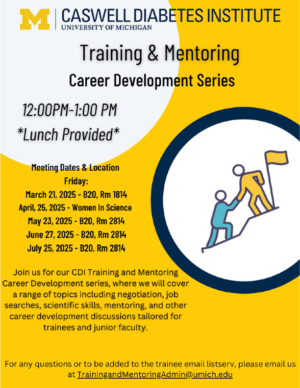 Yellow flyer with white circles, and seminar information