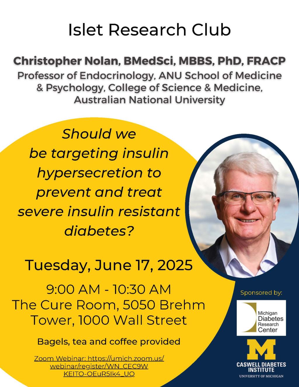 Circular headshot of Dr. Nolan smiling along with talk title and details