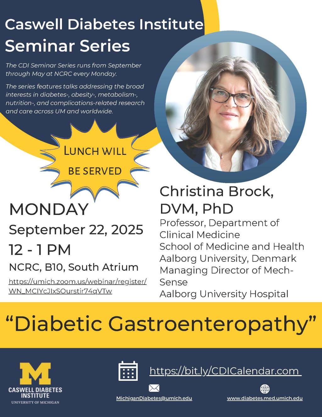 Flyer with headshot of Dr. Brock along with talk title and details