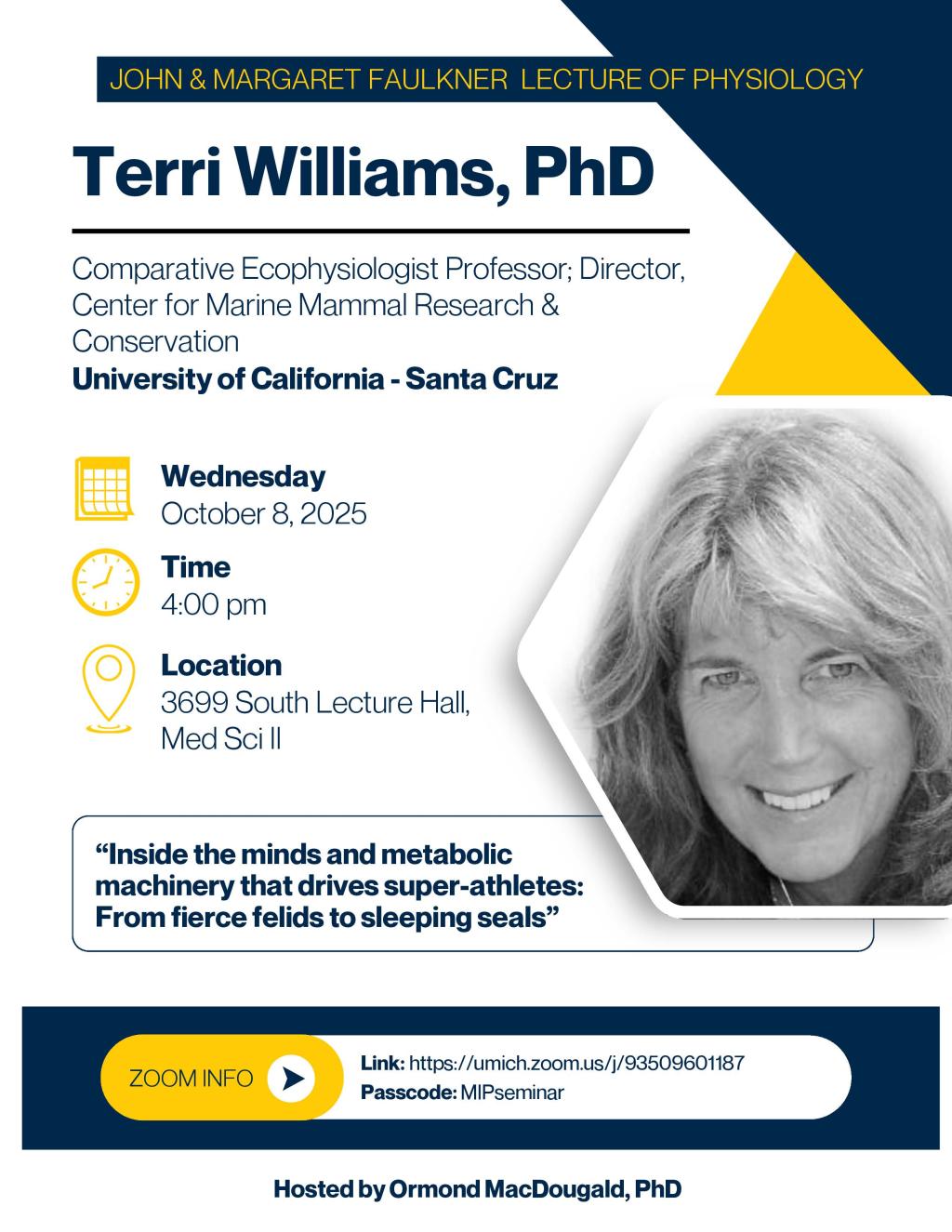 Flyer with grayscale headshot of Dr. Williams along with talk title and details