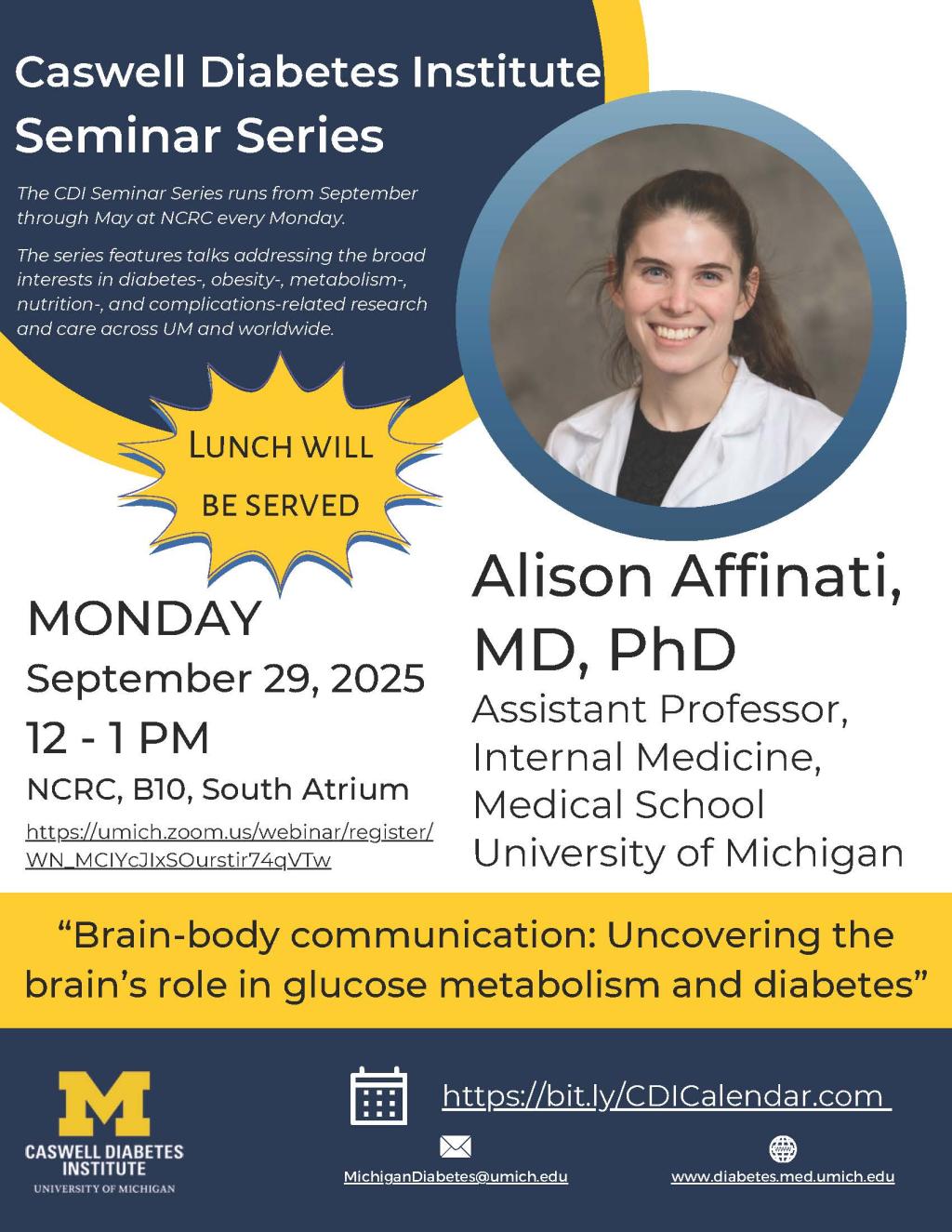 Circular headshot of Dr. Affinati along with talk title and details