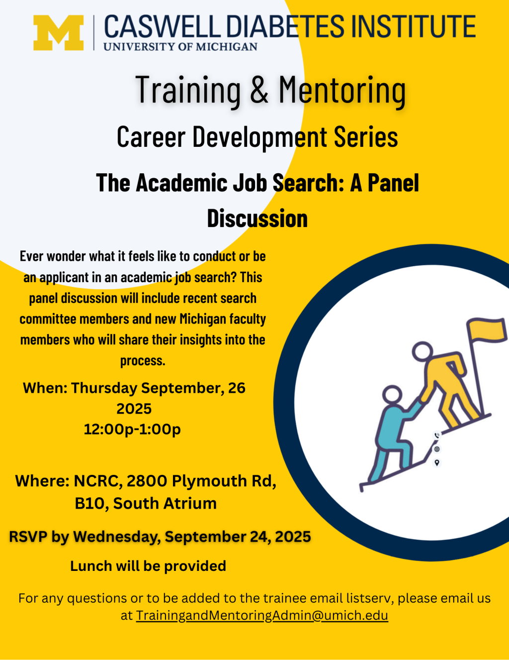 Yellow flyer with talk title and details