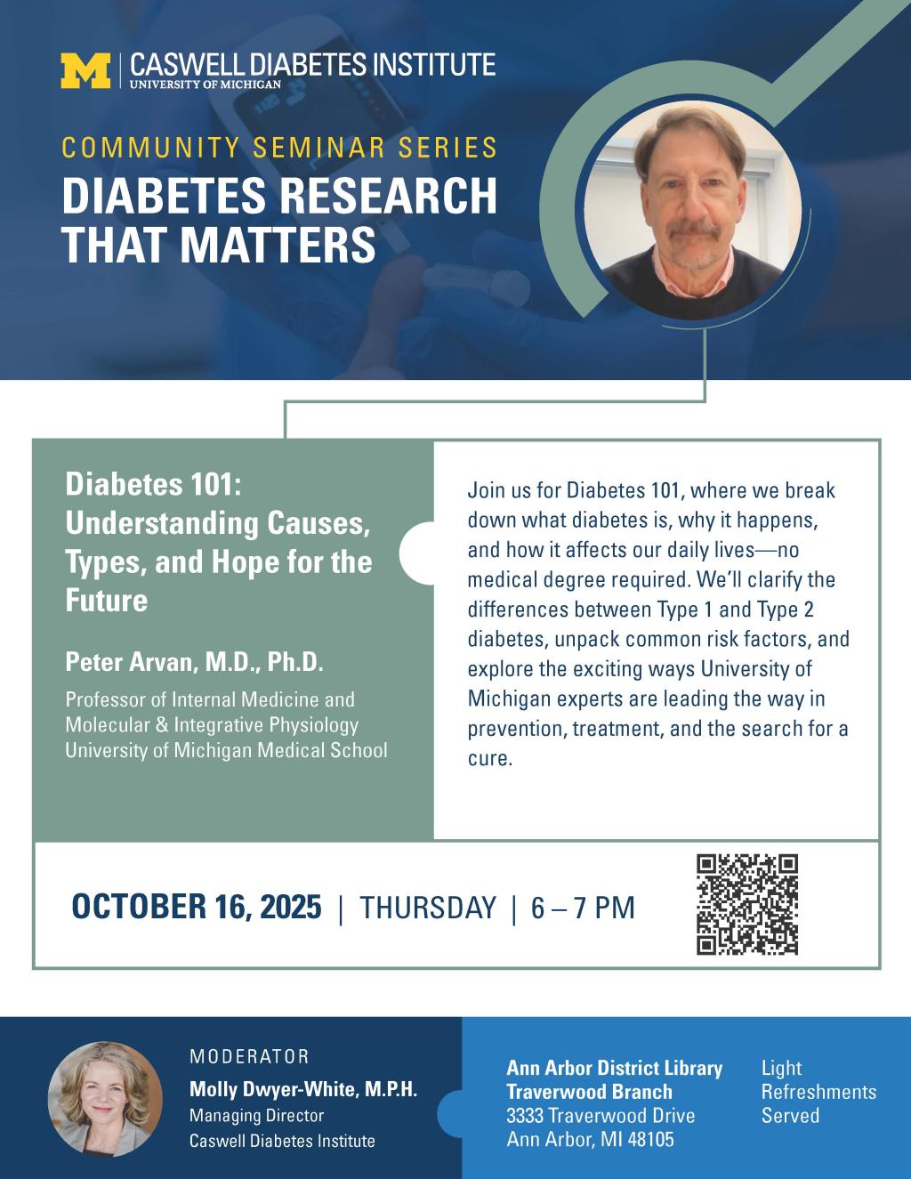 Circular image of Dr. Arvan along with talk title and details