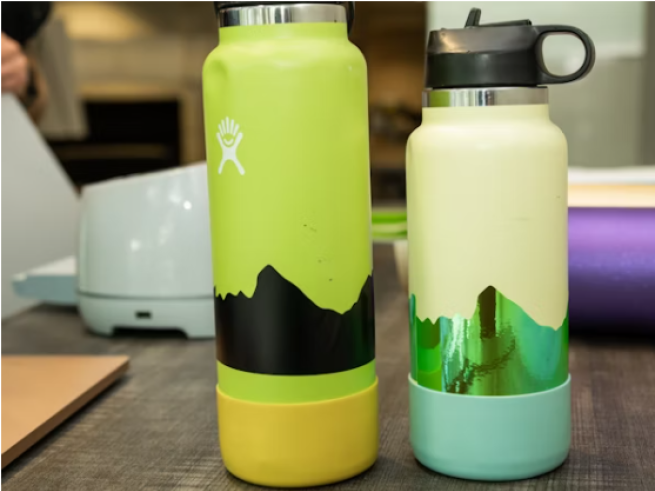 Water bottle with glucose stickers attched